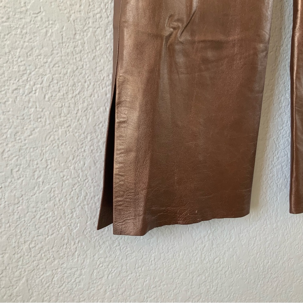 Cache Soft Bronze Leather Flare Pants, Sz 6 - Picture 4 of 6